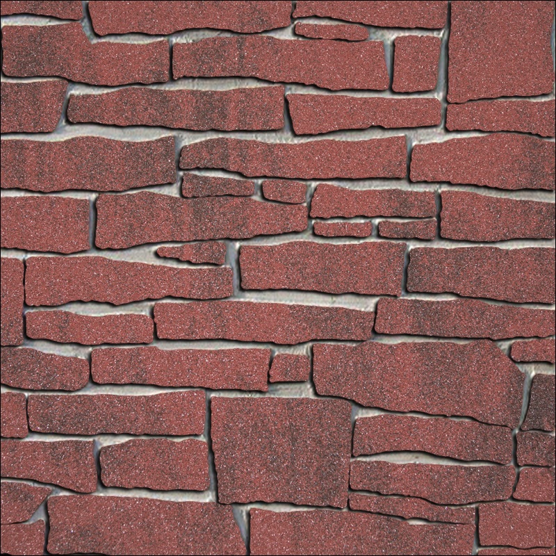 Ohebný kamenný obklad kombinace cihlově červené s fleky tmavě hnědočerné barvy, připomínající místy hodně přepálenou cihlu. Drcený italský mramor cihlové barvy, velice atraktivní dekor, který je vhodný jak pro interiér, tak na sokly domů či fasády. Používá se na obklady chodeb, altánů, krbů, verand. Černé probarvení imituje starou cihlu.