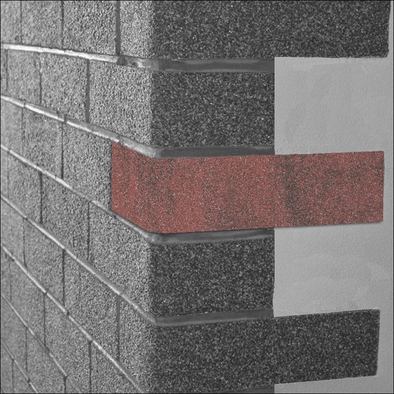 Ohebný kamenný obklad kombinace cihlově červené s fleky tmavě hnědočerné barvy, připomínající místy hodně přepálenou cihlu. Drcený italský mramor cihlové barvy, velice atraktivní dekor, který je vhodný jak pro interiér, tak na sokly domů či fasády. Používá se na obklady chodeb, altánů, krbů, verand. Černé probarvení imituje starou cihlu.